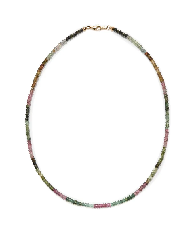 women modern necklaces -Tiny Beaded 14k Gold Necklace in Rainbow Tourmaline