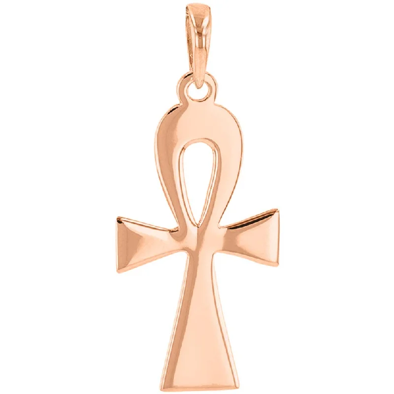 women rose gold necklaces -Solid 14k Rose Gold Egyptian Ankh Cross Pendant with High Polish