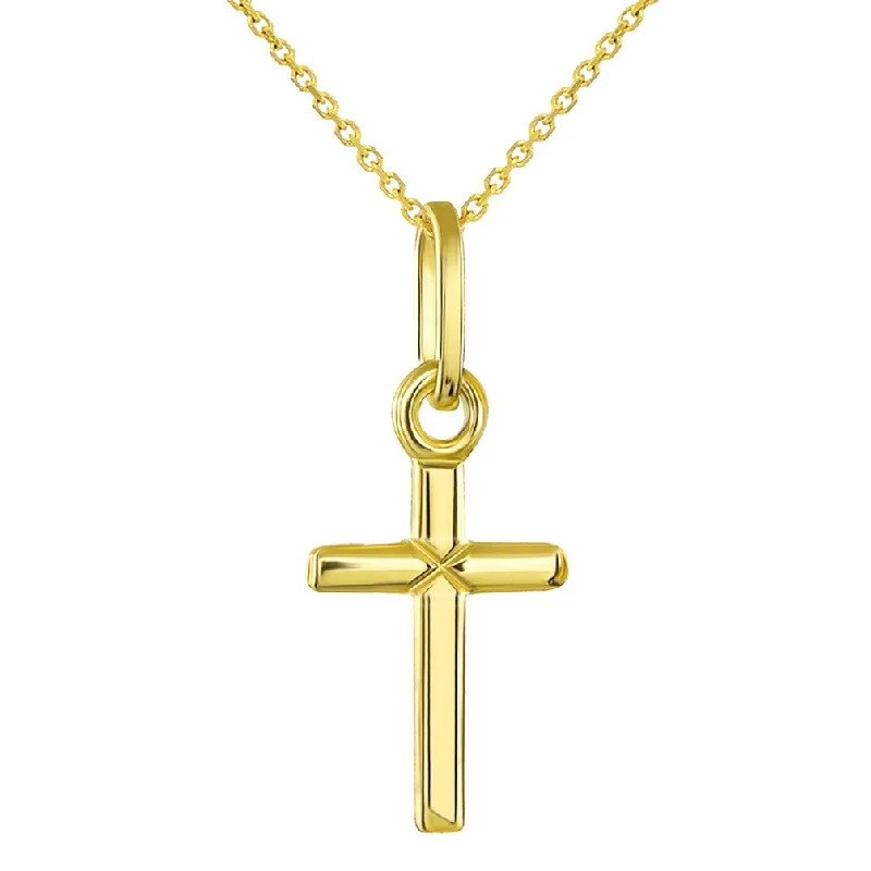 women artistic pendant necklaces -14K Yellow Gold Simple Small Cross Charm Pendant Necklace