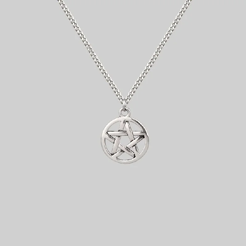 women long chain necklaces -ENDORA. Silver Pentagram Necklace