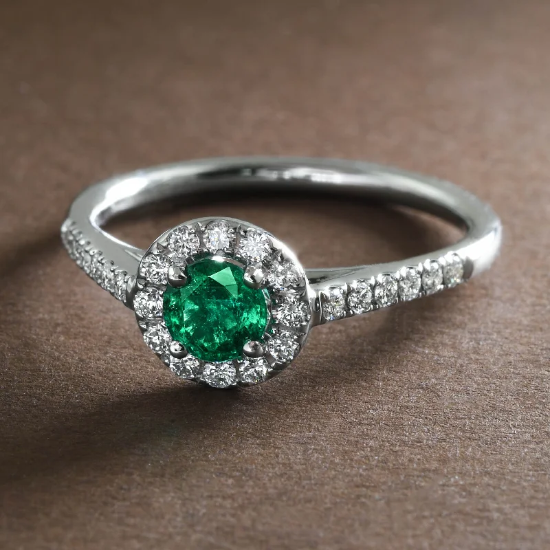 women princess cut rings -Emerald Halo Ring With Diamonds