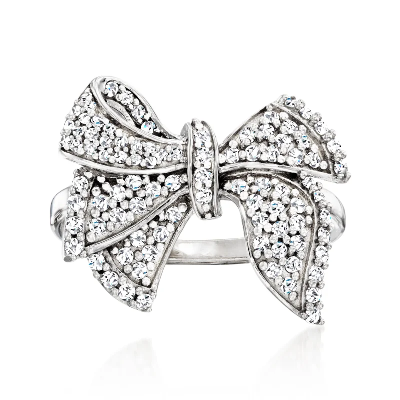 simple engagement rings -Ross-Simons Diamond Bow Ring in Sterling Silver