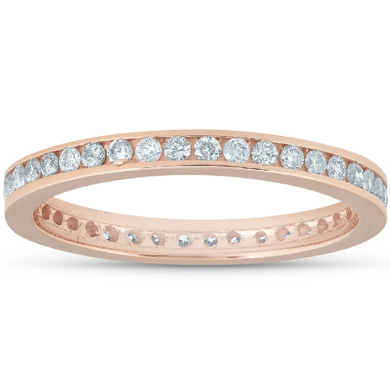 rose gold halo engagement rings -1/2 Ct Diamond Eternity Ring 14k Rose Gold Channel Set Wedding Band