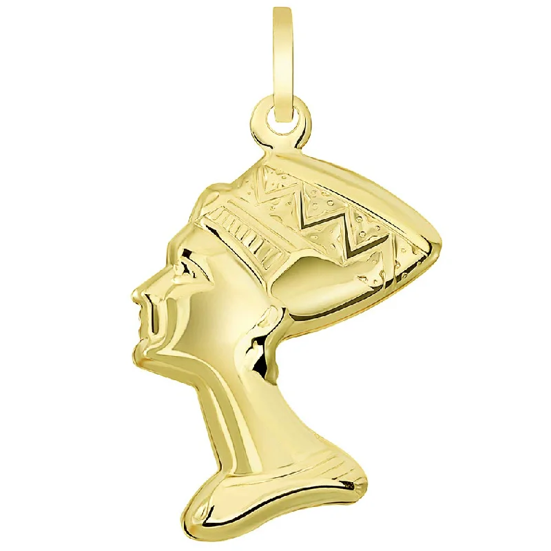 women fashion chain necklaces -14k Yellow Gold Head of Egyptian Queen Nefertiti Pendant (1.25")