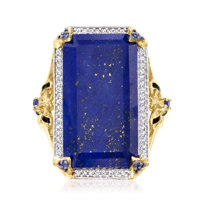 simple engagement rings with diamonds -Ross-Simons Lapis, White Topaz and . Sapphire Bumblebee Ring With Black Enamel in 18kt Gold Over Sterling