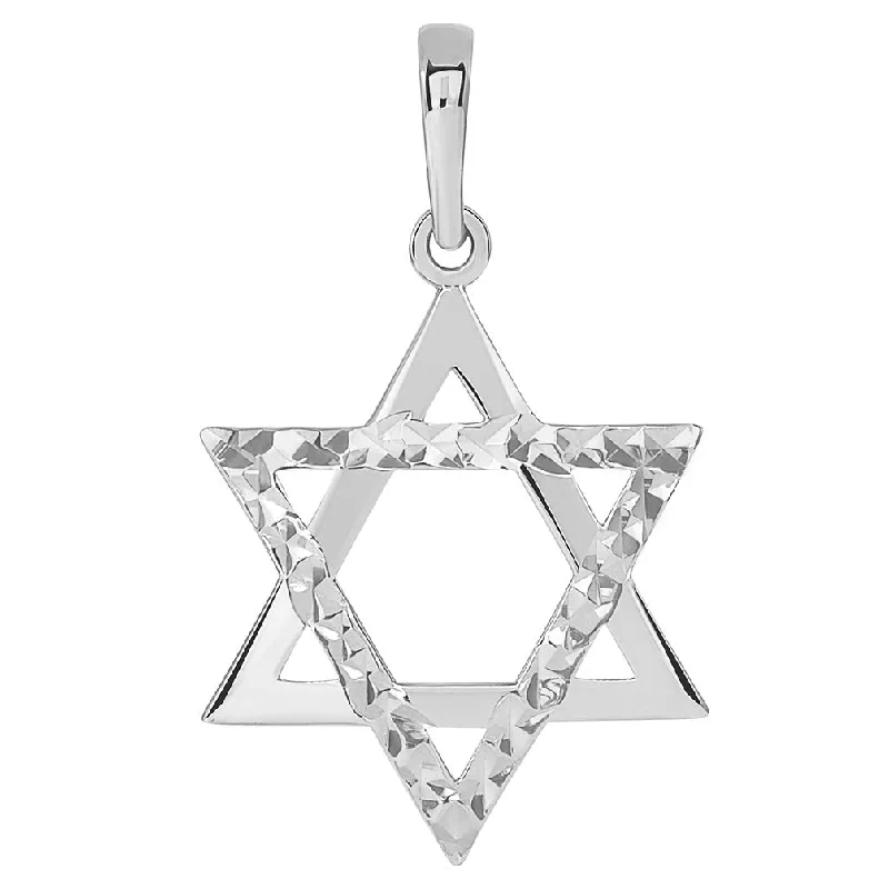 women delicate necklaces -14k White Gold High Polished and Sparkle Cut Hebrew Star of David Pendant (25 x 15mm)