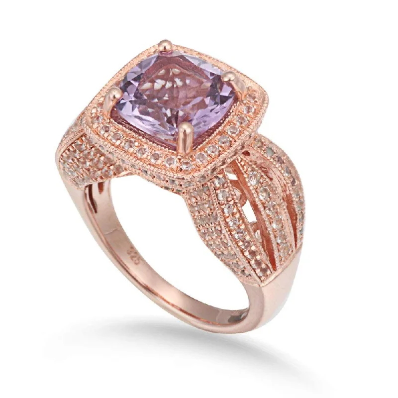 alternative gemstone engagement rings -Suzy Levian Sterling Silver 4.59 cttw Pink Amethyst Ring