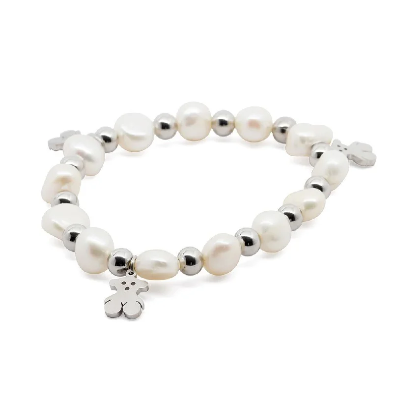 women minimalist bracelets -Stainless Steel Bear Stretch Bracelet Pearl