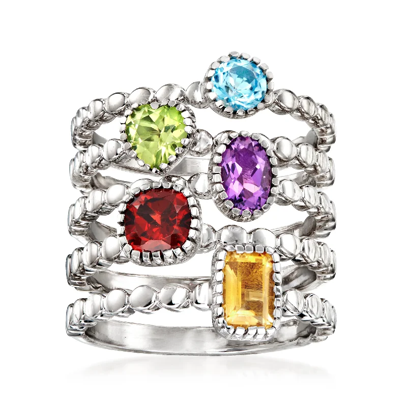 princess cut engagement rings -Ross-Simons Multi-Gemstone Jewelry Set: 5 Rings in Sterling Silver