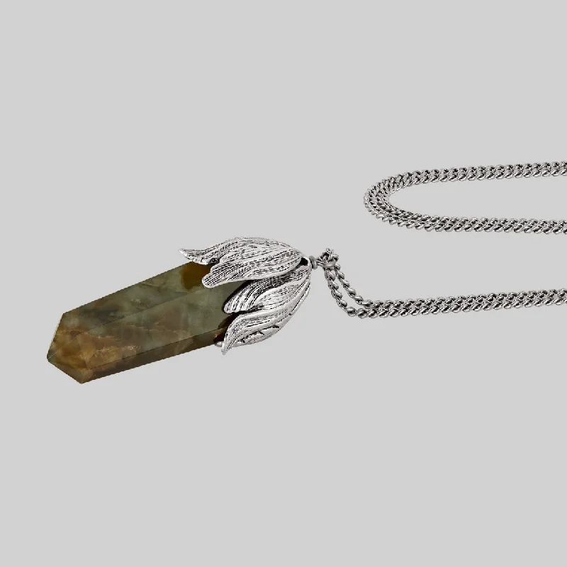 women custom engraved necklaces -DEATH BLOOM. Labradorite Pendant Necklace