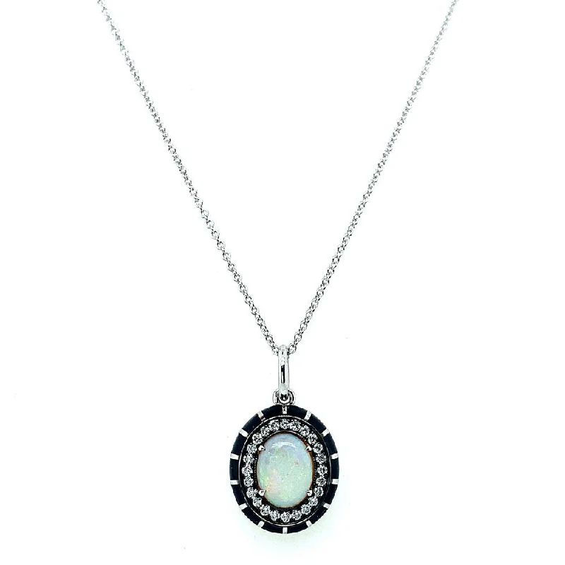 women rose gold necklaces -Opal Cabochon, Diamond & Enamel Necklace - "Rock Candy Daydream"