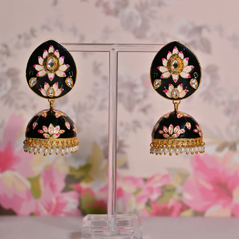 women silver dangle hoop earrings -Shagna Gold Plated Kundan Stone And Meenakari Jhumki Earrings