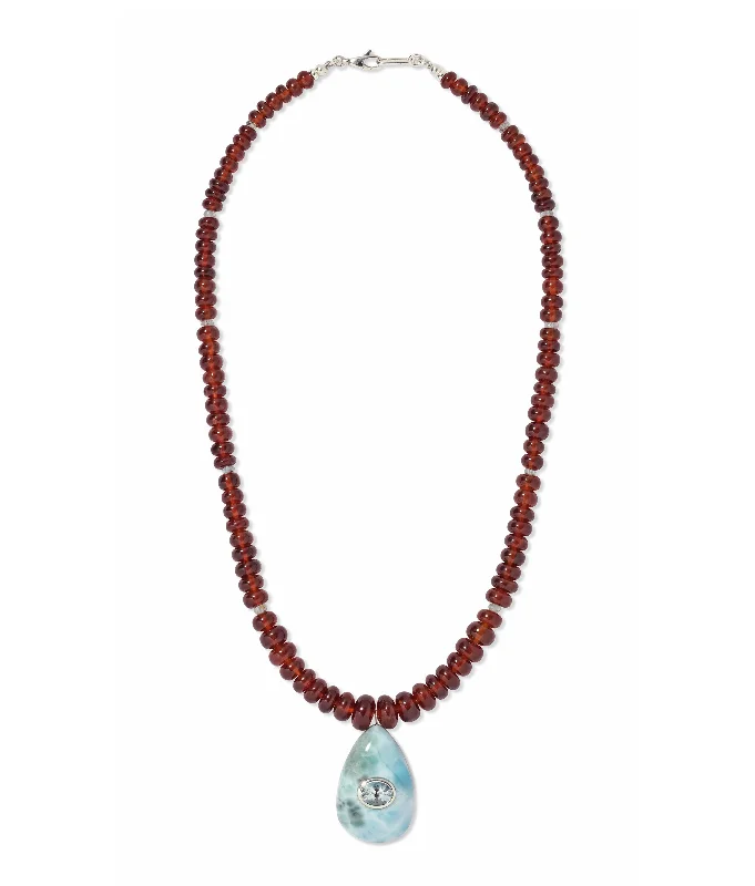 women custom necklaces -Garnet, Larimar & Sterling Silver Pendant Necklace