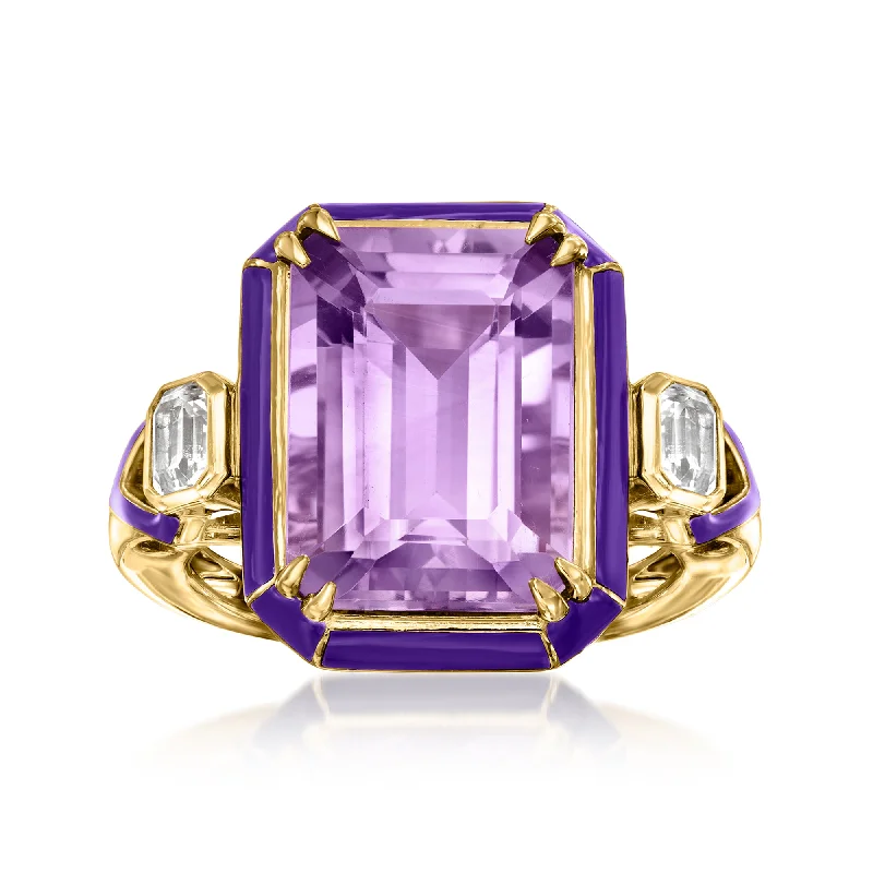 engagement rings with side stones -Ross-Simons Amethyst and . White Topaz Ring in 18kt Gold Over Sterling