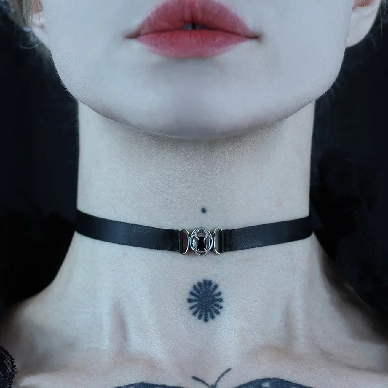 women zodiac necklaces -ELIZABETH. Black Spinel Tudor Satin Choker - Silver