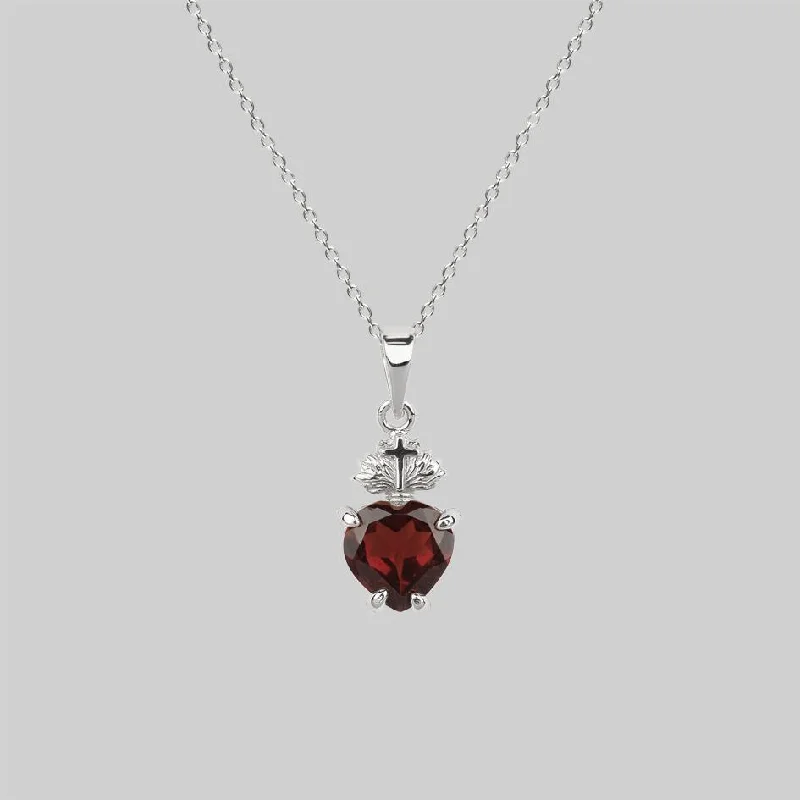 women cuff necklaces -The Sacred Heart Garnet Necklace - Silver