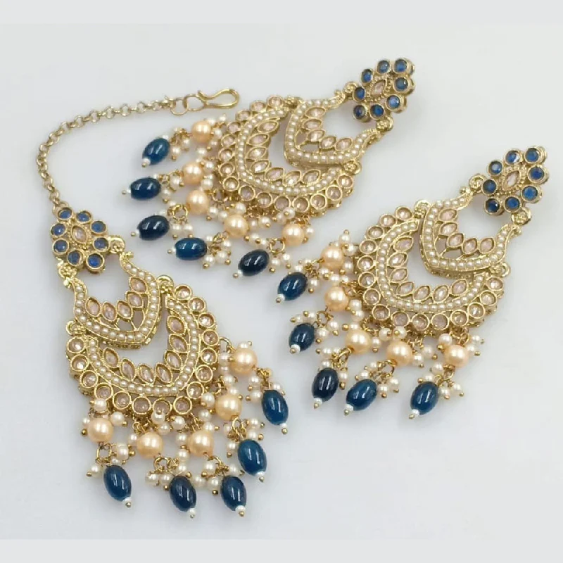 women gold-plated earrings -JCM Gold Plated Crystal Stone And Pearls Dangler Earrings With Maangtikka