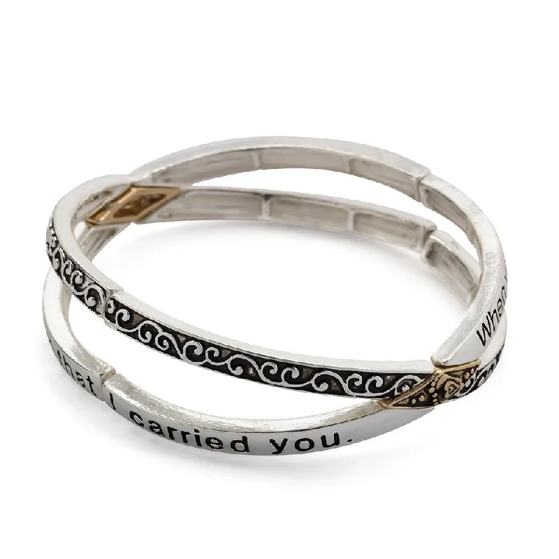 women custom engraved bangles -Inspirational Stretch Bracelet Tree of Life Two Tone