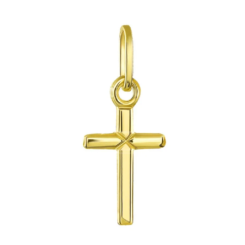 women long silver necklaces -14K Yellow Gold Simple Small Cross Charm Pendant