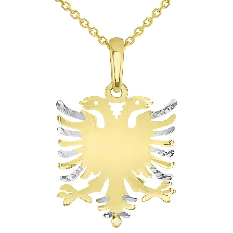 women heart-shaped pendant necklaces -Solid 14k Yellow Gold Double-Headed Eagle National Symbol of Albania Pendant Necklace Available with Rolo, Curb, or Figaro Chain