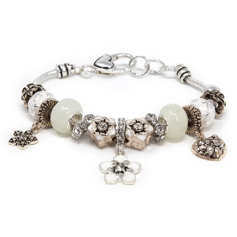 women pearl bracelets -Flower Charm Bracelet White