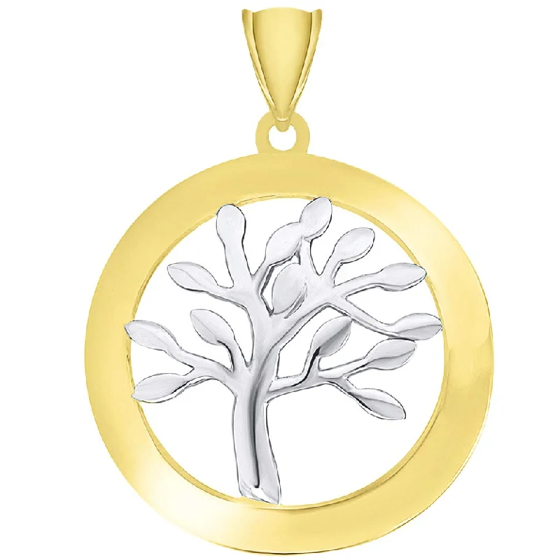 women animal pendant necklaces -14k Yellow Gold Dome-Style Two-Tone Tree of Life Medallion Pendant