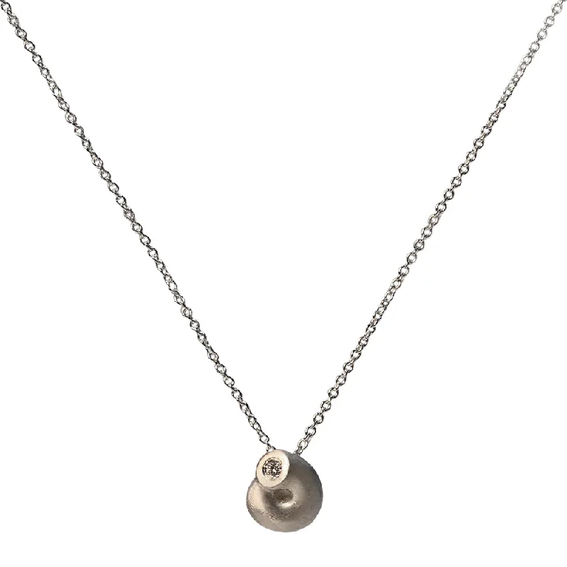 women statement necklaces -Sterling Silver and Diamond Shell Necklace - "Shell"