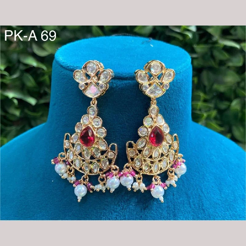 women rainbow-colored earrings -Amoliya Jewels Gold Plated Polki Kundan Stone And Pearls Dangler Earrings