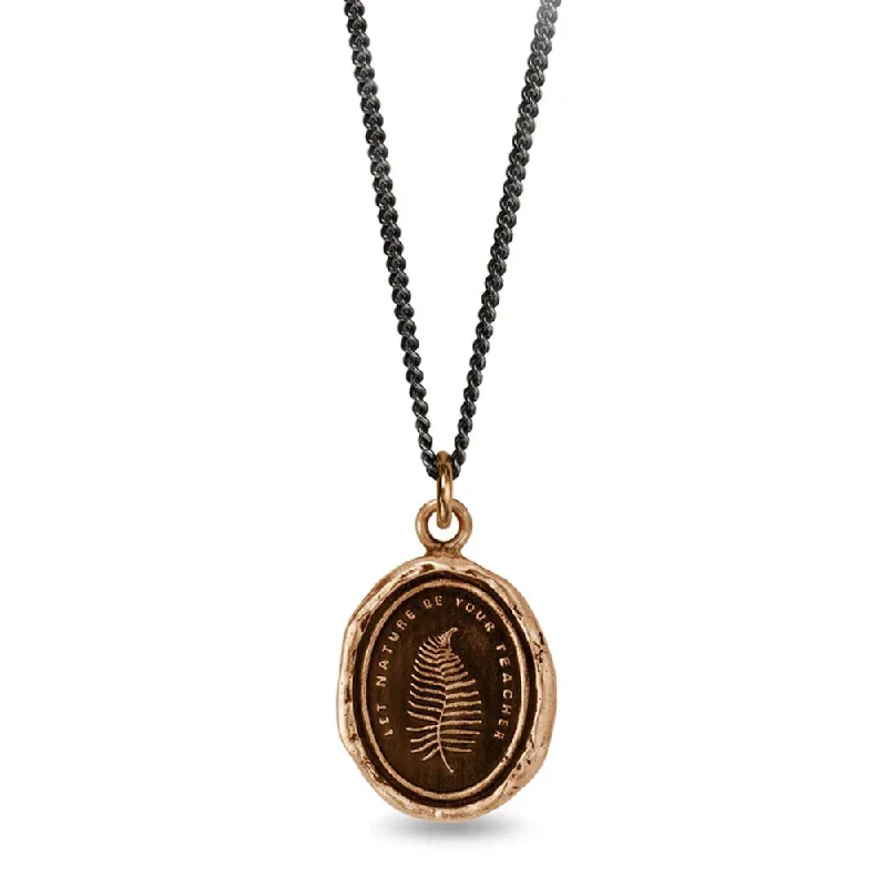 women long necklaces -Bronze & Sterling Silver Fern Talisman Necklace - "Let Nature Be Your Teacher"