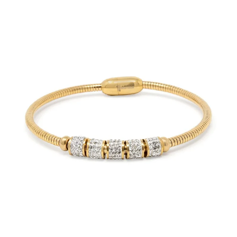 women jewelry bangles -Stainless Steel Cocoon Chain Bracelet Pave Magnetic Gold Plated