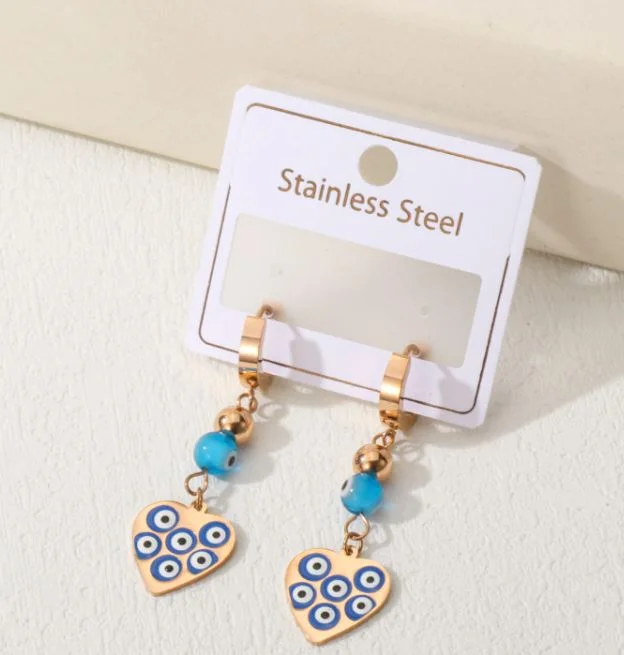 women chandelier earrings -Tarohi Jewels Stainless Steel Evil Eye Heart Shape Hoops Earring - STNER 5059