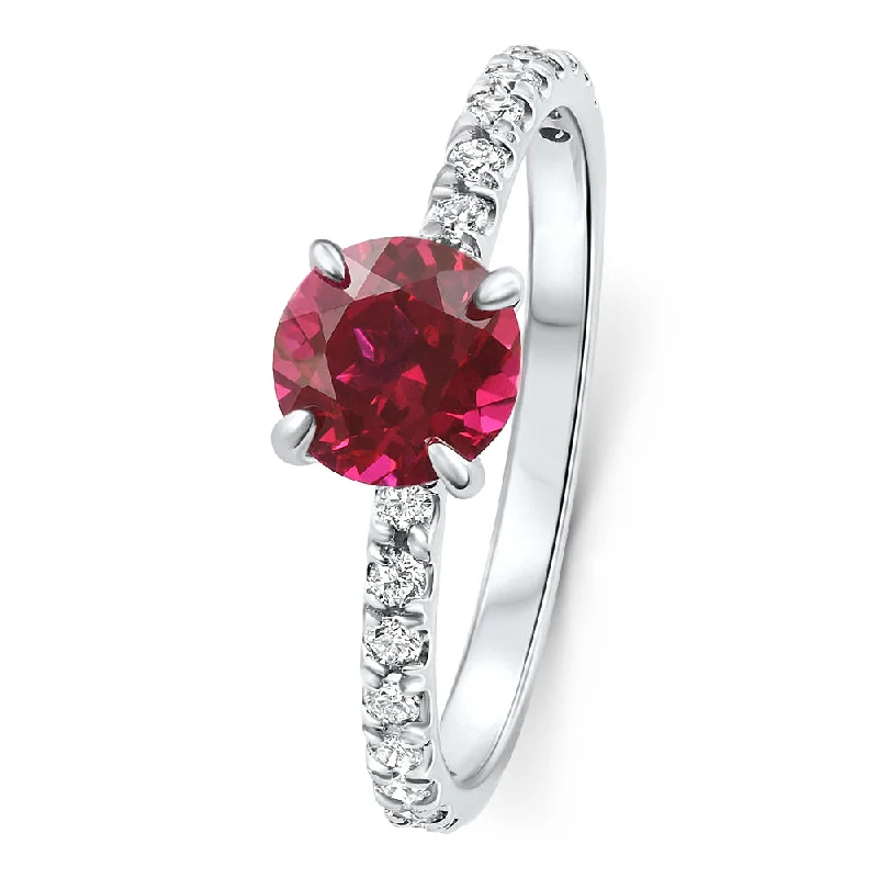 simple engagement rings -VS 1Ct Round Ruby Diamond Ring 10k Gold Lab Grown