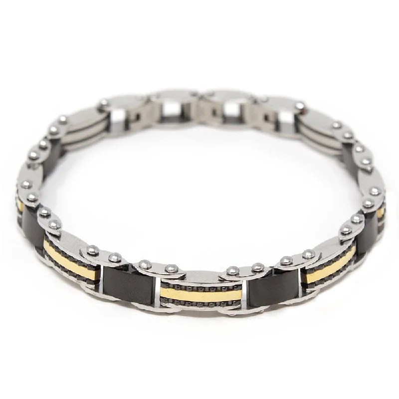 women silver cuff bracelets -Stainless Steel Reversible Bracelet Black/Gold Ion Plated