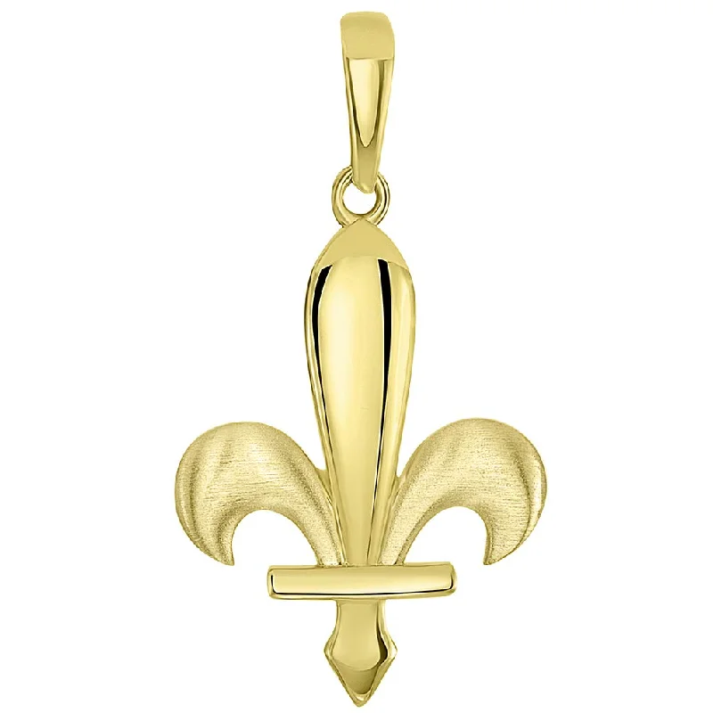 women luxury necklaces -14k Yellow Gold Satin and Polished Bosnian Fleur de Lis Pendant