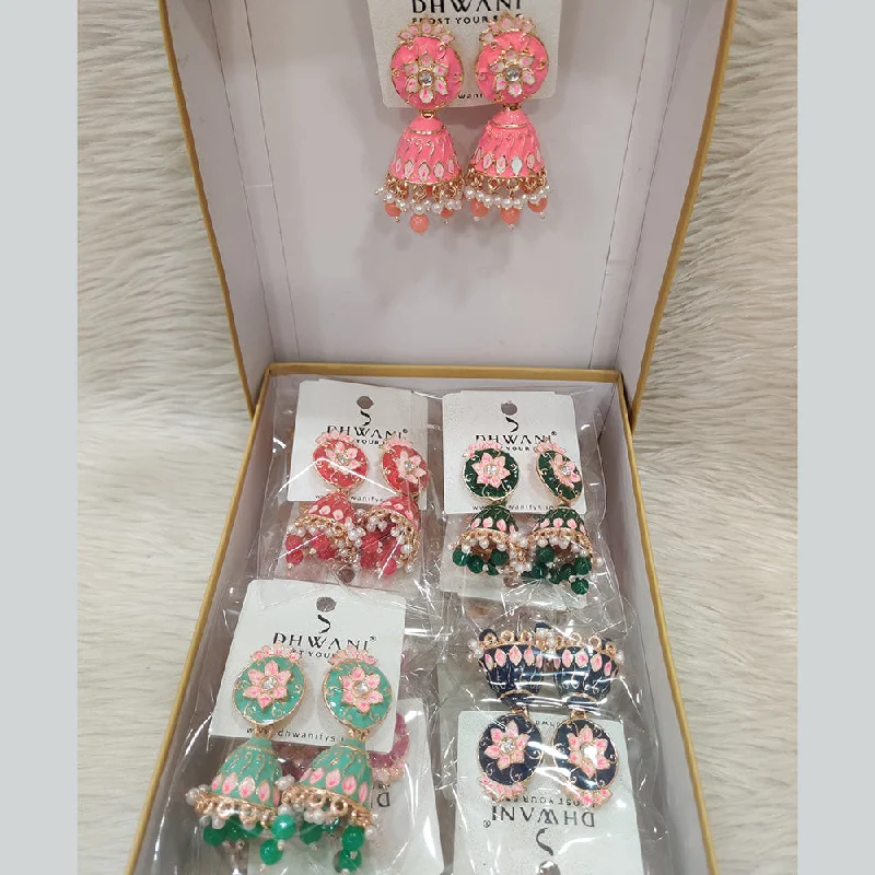 women ear cuff earrings -Dhwani Gold Plated Kundan And Meenakari Jhumki Earrings (Assorted Color)