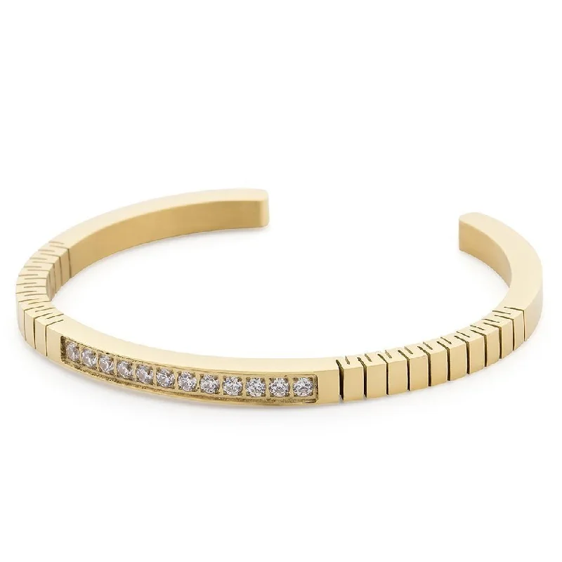 women bracelet bangles sets -Stainless Steel Pave Crystal Flex Bracelet Gold Plated