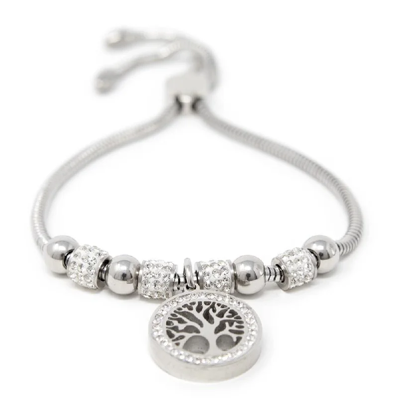 women multi-strand bracelets -Stainless Steel Pave Tree of Life Adjustable Bracelet