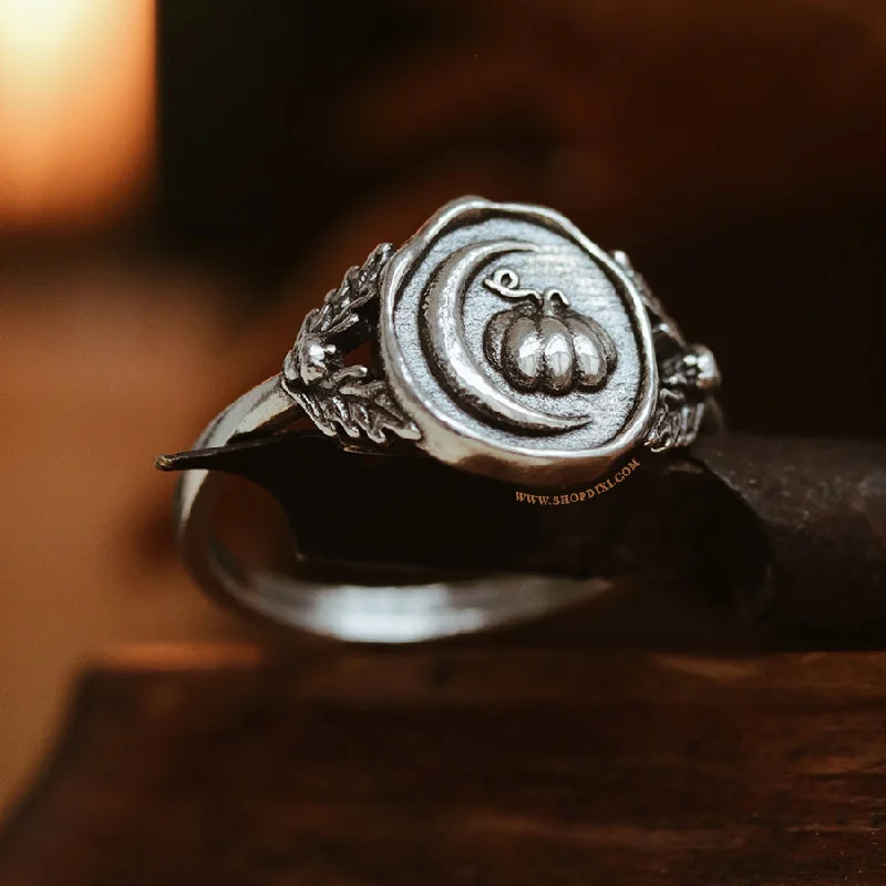 women sterling silver engagement rings -Pumpkin Crescent Cradle Wax Seal Ring