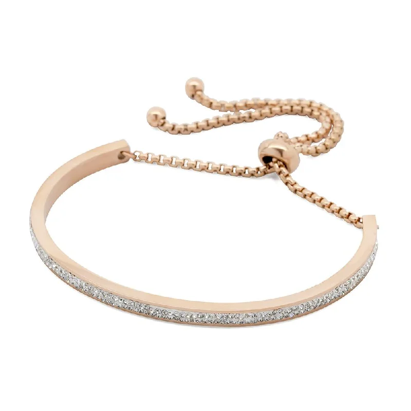 women birthstone bangles -Stainless Steel Pave Crystal Slide Bracelet Rose Gold Plated