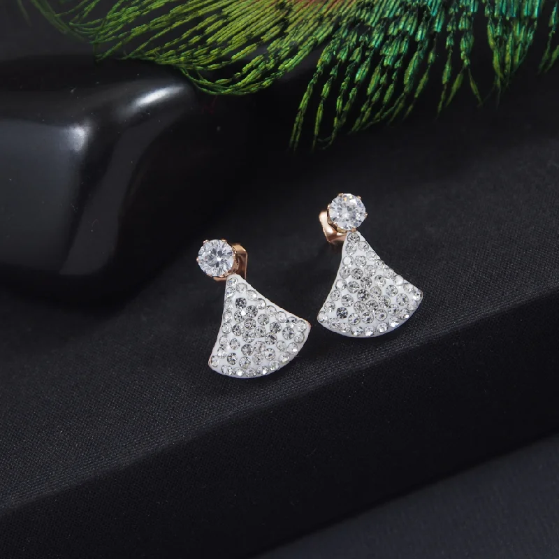 women heart earrings -Tarohi Jewels Stainless Steel Rosegold Plated White Bulgari Diva Drop Earring-STNER 2922