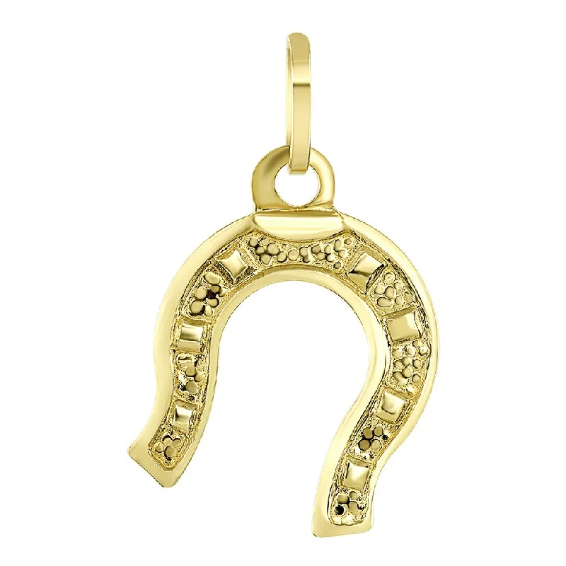 women drop necklaces -Solid 14K Yellow Gold Lucky Horseshoe Charm Good Luck Pendant