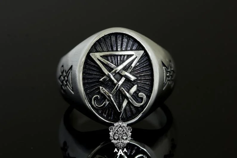 women rose gold rings -Sigil of Lucifer Ring .925 Silver