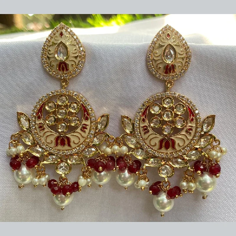 women chic earrings -Amoliya Jewels Gold Plated Polki Kundan And Pearls Dangler Earrings