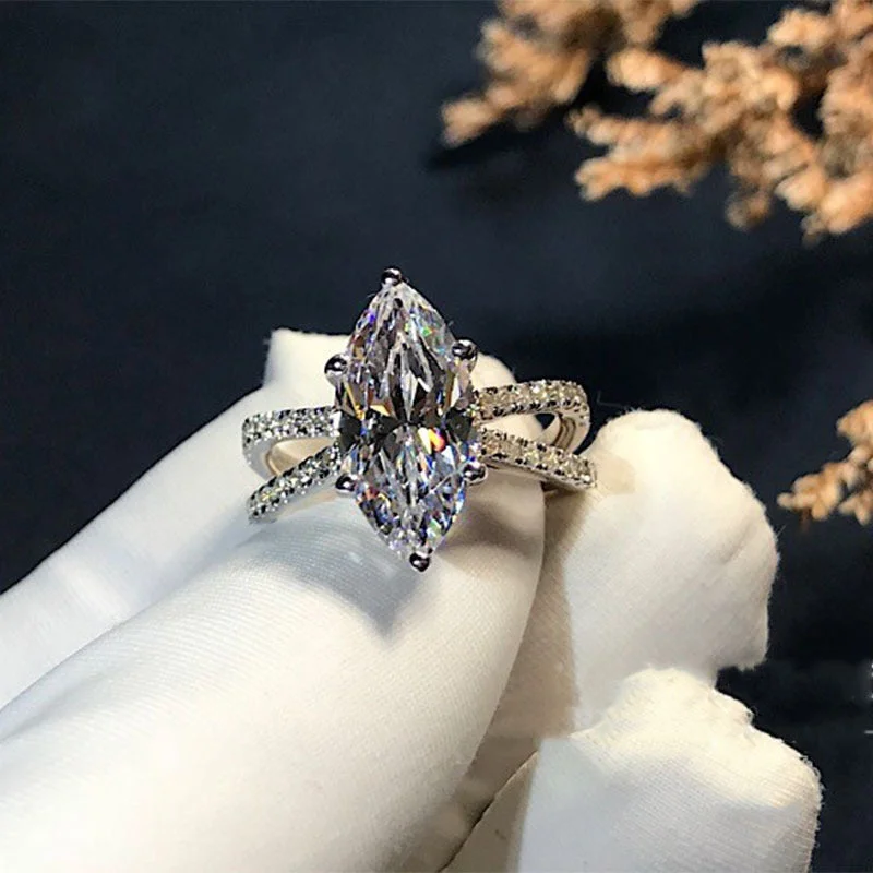 antique diamond engagement rings -2ct S925 Olive Marquise Cut Zirconia Engagement Ring