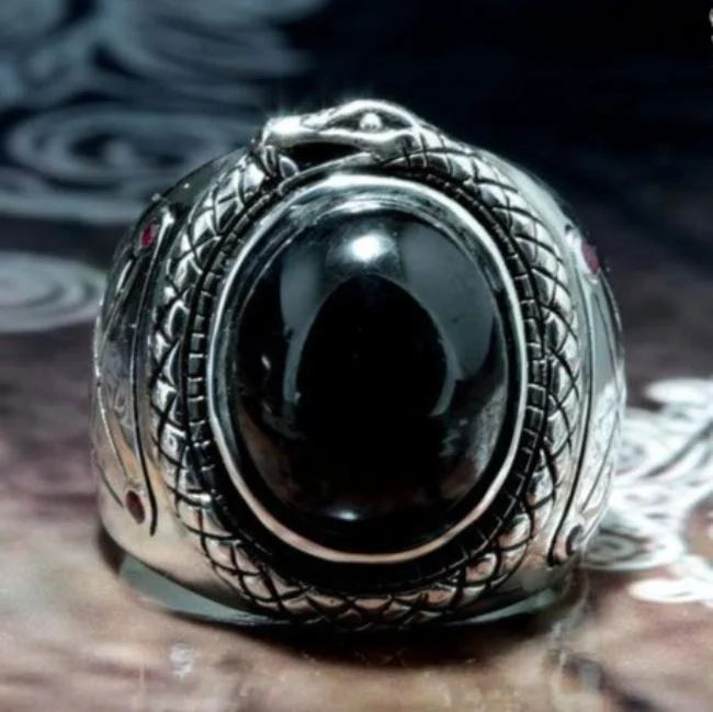 women stack rings -Lucifer Sigil Leviathan Ring | Sterling Silver .925 with Onyx Stone