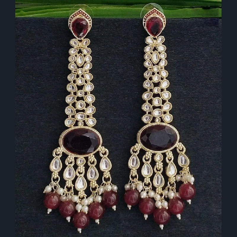 women birthstone earrings -JCM Gold Plated Kundan Stone And Pearls Dangler Earrings