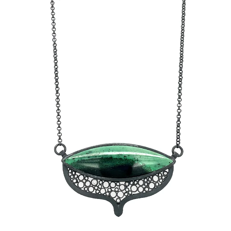 women thick chain necklaces -Silver & Green Garnet Necklace - "Oscuro Mermaid Tail"