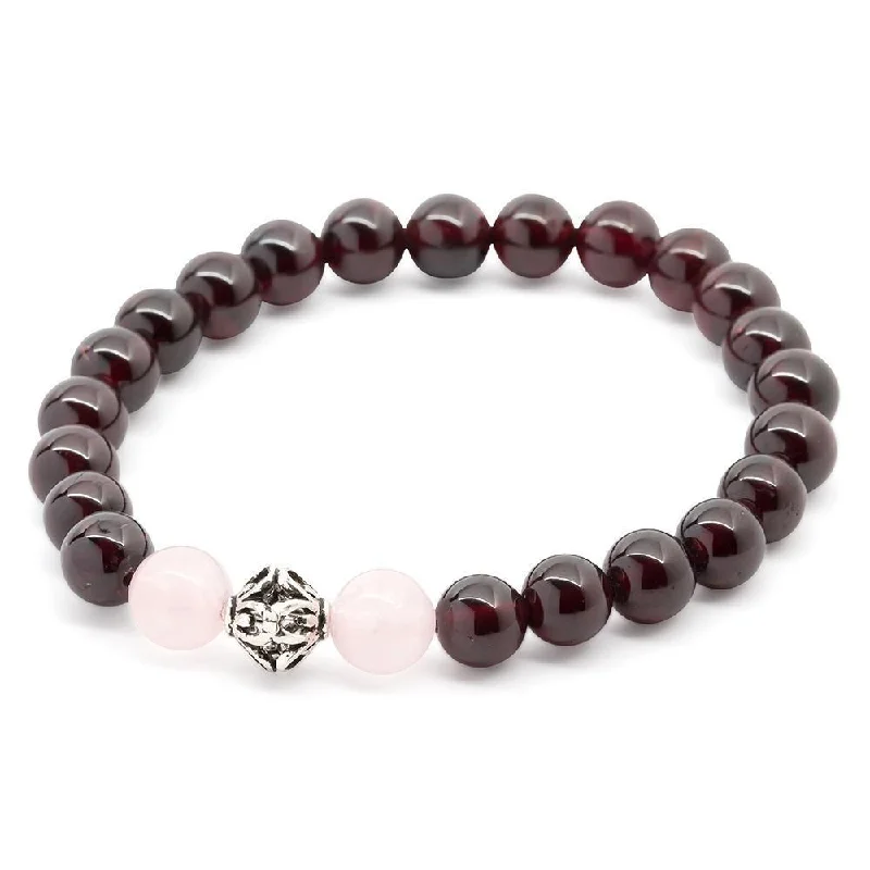 women personalized bracelets -Garnet/Rose Quartz Stretch Bracelet with 925 Sterling Silver Bead