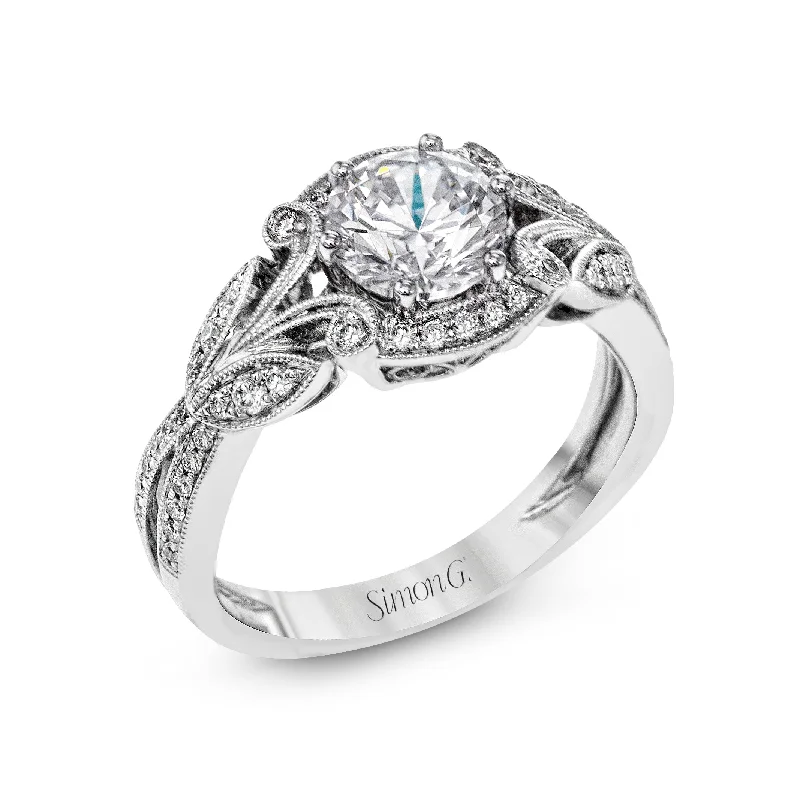 classic solitaire engagement rings -Round-Cut Halo Engagement Ring In 18k Gold With Diamonds