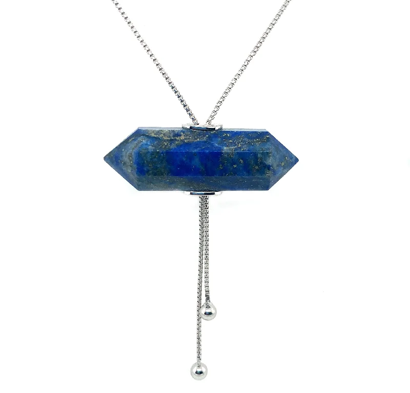 women heart pendant necklaces -Double Point Lapis Necklace